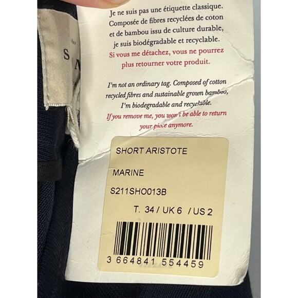 SEZANE Sz 34 2 Aristote Short Marine Navy Blue NWT Wool Blend Dressy - Picture 3 of 8
